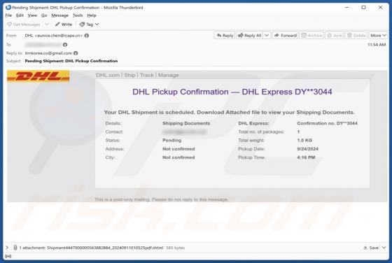 DHL Pickup Confirmation Email Truffa
