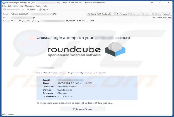 Roundcube - Unusual Login Attempt Email Truffa