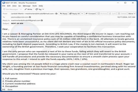 Unclaimed Insurance Email Truffa