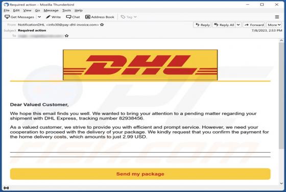 DHL Delivery Payment Email Truffa