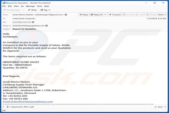Carlsberg Supply Quotation Email Truffa