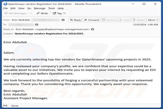 Qatar Airways Email Truffa