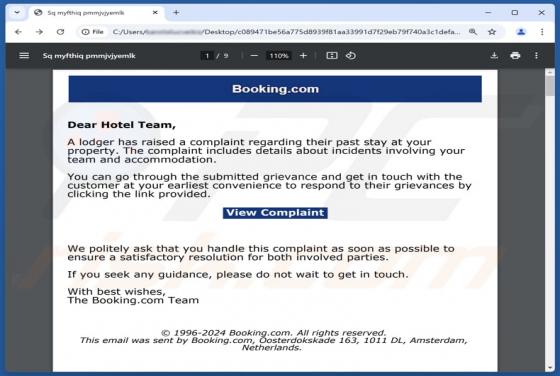 Booking.com Email Truffa