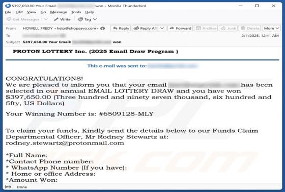 PROTON LOTTERY Email Truffa