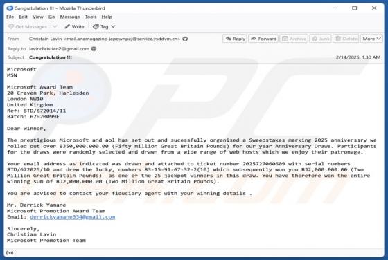Microsoft And AOL Sweepstakes Email Truffa