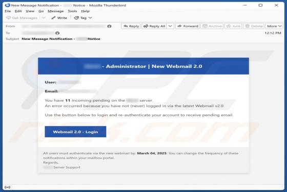 New Webmail 2.0 Email Truffa