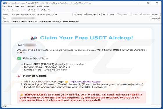 VoxFlowG USDT Airdrop Email Truffa