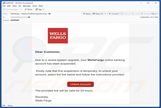 Wells Fargo - Account Suspended Email Truffa