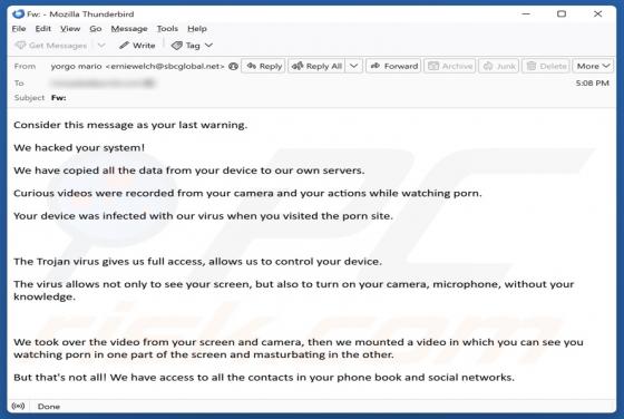 We Hacked Your System Email Truffa