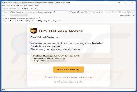 UPS Delivery Notice Email Truffa