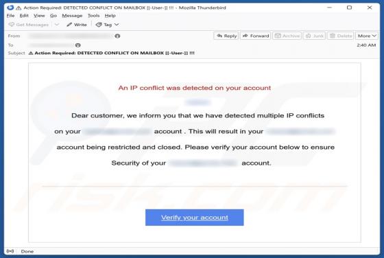 An IP Conflict Was Detected On Your Account Email Truffa