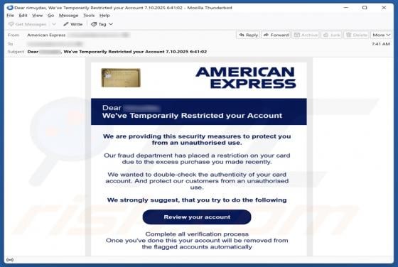 American Express - Account Restricted Email Truffa