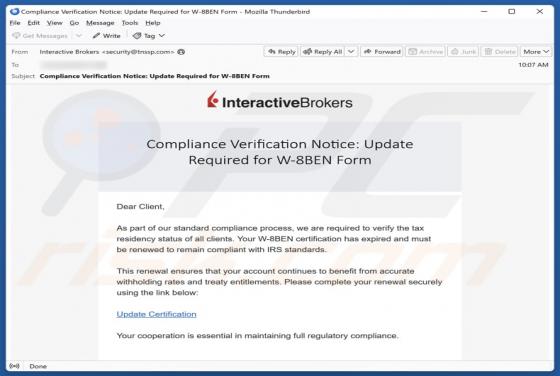 Interactive Brokers Compliance Verification Notice Email Truffa