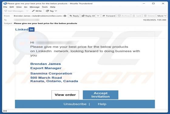 LinkedIn Invitation Email Truffa