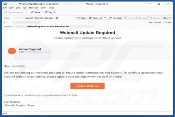 cPanel - Webmail Update Required Truffa
