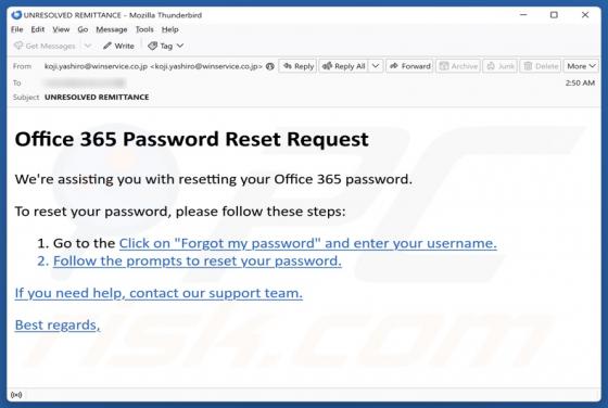 Office 365 Password Reset Request Email Truffa
