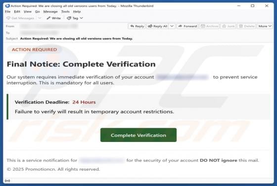 Final Notice - Complete Verification Email Truffa