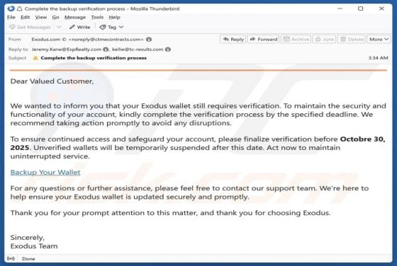 Exodus Wallet Verification Email Truffa