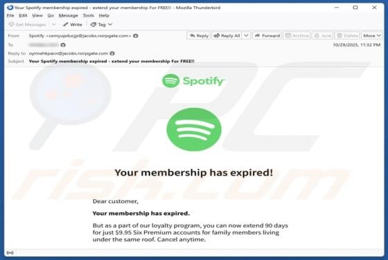 Spotify Membership Has Expired Email Truffa