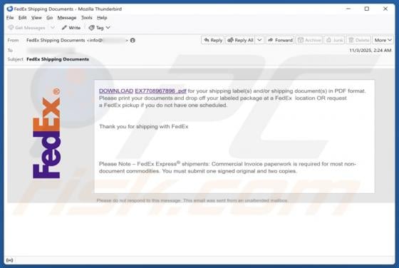 FedEx - Download Shipping Documents Email Truffa