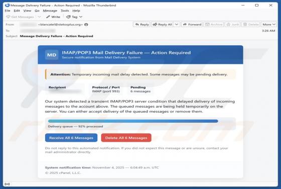 IMAP/POP3 Mail Delivery Failure Email Truffa