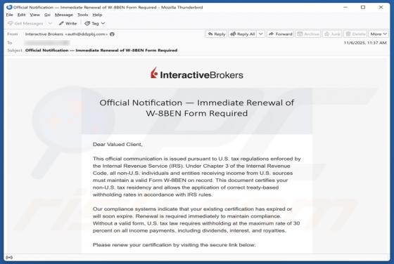 Interactive Brokers - Renewal of W-8BEN Form Required Email Truffa