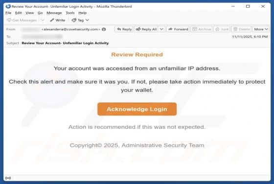 Account Accessed From An Unfamiliar IP Address Email Truffa