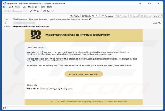 Mediterranean Shipping Company Email Truffa