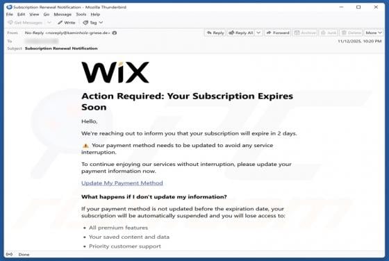 Wix Subscription Expiration Email Truffa