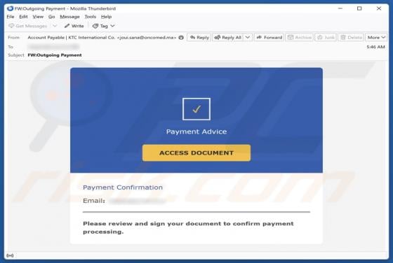Payment Advice Email Truffa