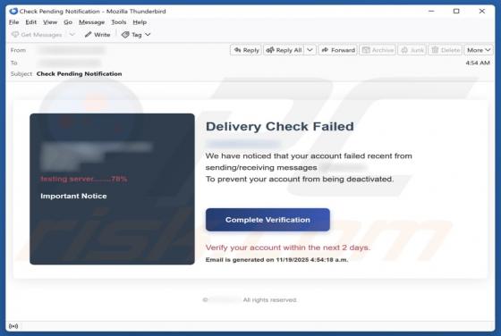 Delivery Check Failed Email Truffa