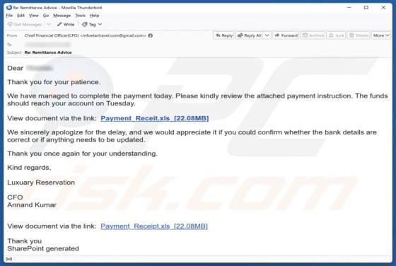 Truffa via email Completed Payment