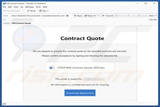 Truffa via email Contract Quote