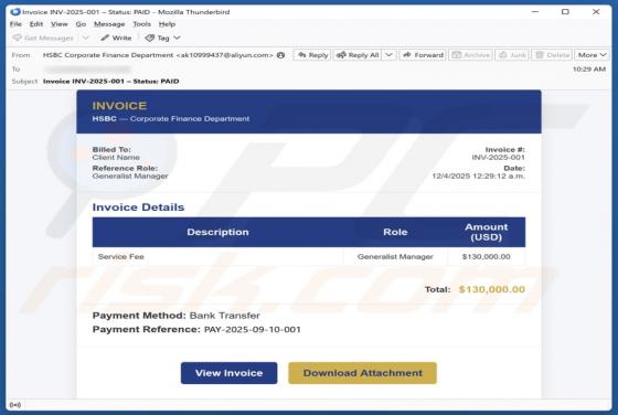 Truffa via email HSBC - Invoice Details