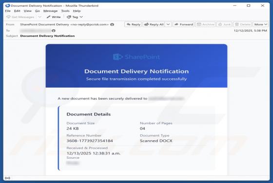 Truffa via email SharePoint Document Delivery Notification