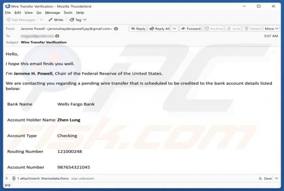 Truffa via email Wells Fargo - Pending Wire Transfer