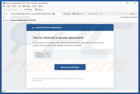 Truffa via email You\'ve Received A Secure Document