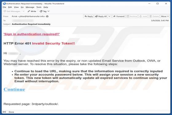 Truffa via email HTTP Error 401 Invalid Security Token