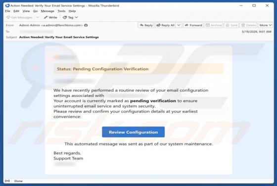 Truffa via email Pending Configuration Verification