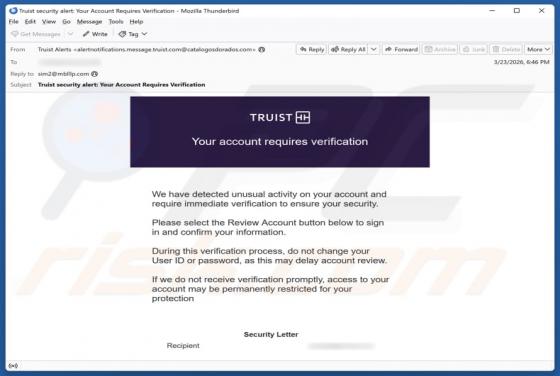 Truffa via email Truist - Account Requires Verification