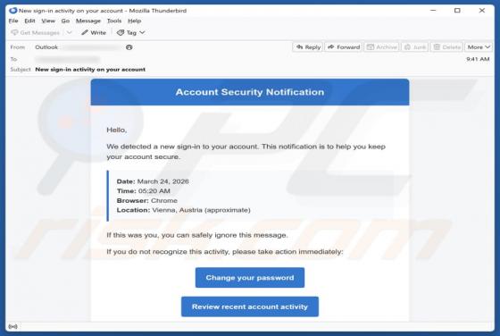 Truffa via email Account Security Notification