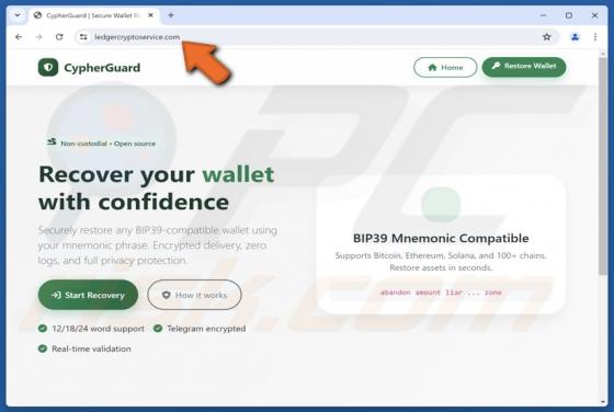Truffa dello strumento di recupero CypherGuard Cryptowallet contraffatto