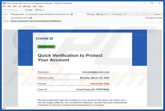 Chase -  Verification To Protect Your Account truffa via email