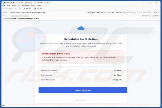 Cloud Account Scheduled For Deletion truffa via email