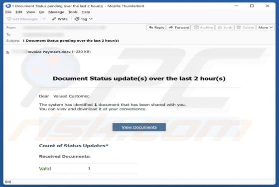 Document Status Update truffa via email