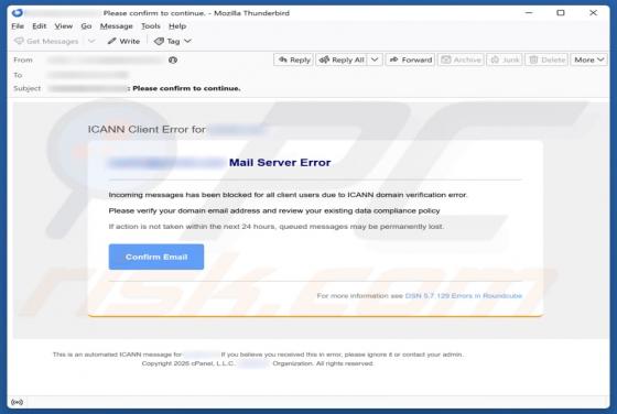 ICANN Client Error truffa via email