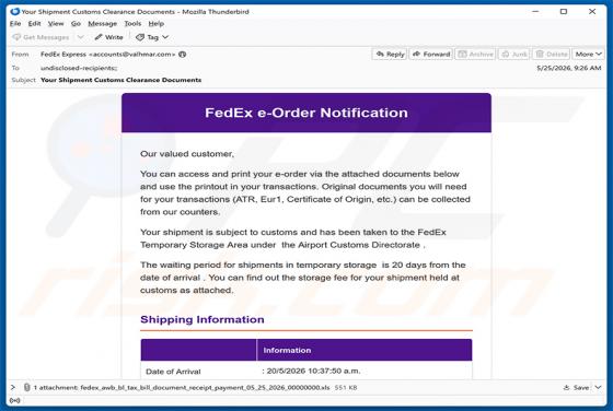 FedEx e-Order Notification virus via email