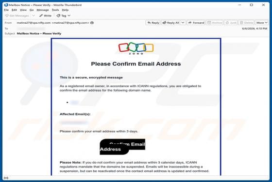 Zoho Email Address Verification truffa