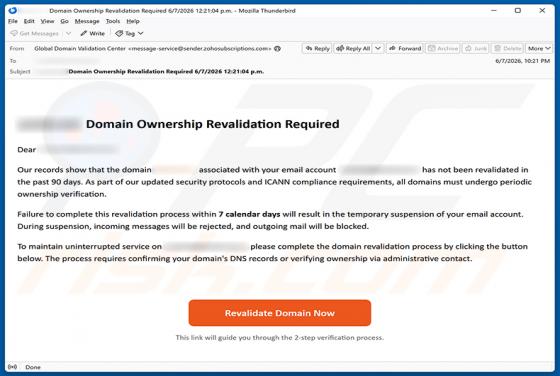 Domain Ownership Revalidation Required truffa via email