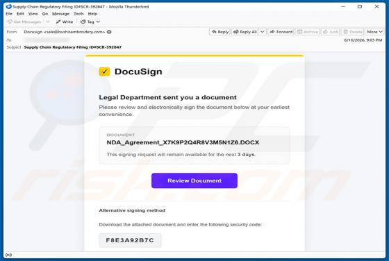 DocuSign - Legal Department Document virus via email